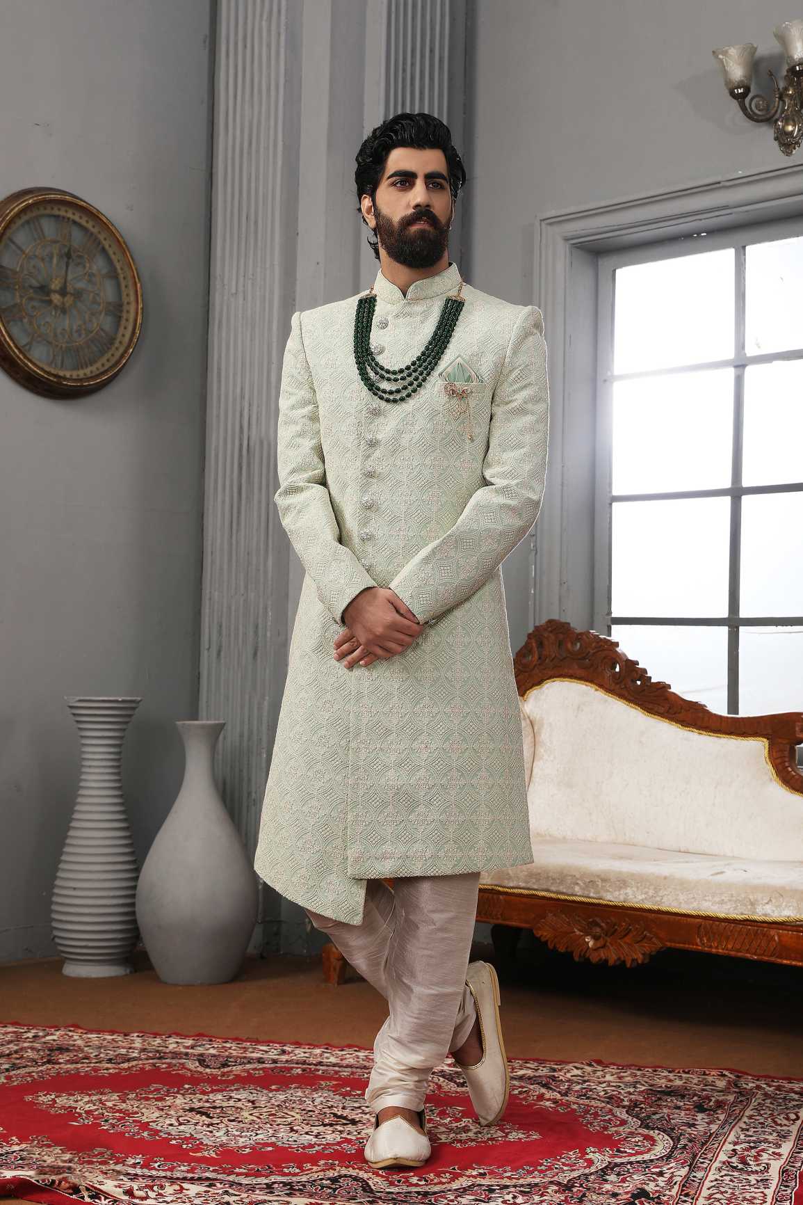 Buy Off-White Jacquard Sherwani Suit Online in Australia @Manyavar -  Sherwani for Men